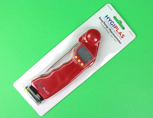 Digitales Stechthermometer mit anklappbarer Nadel von Hygieplas Messbereich: -50/+300°C Einstechtiefe: 115 mm Farbe: rot