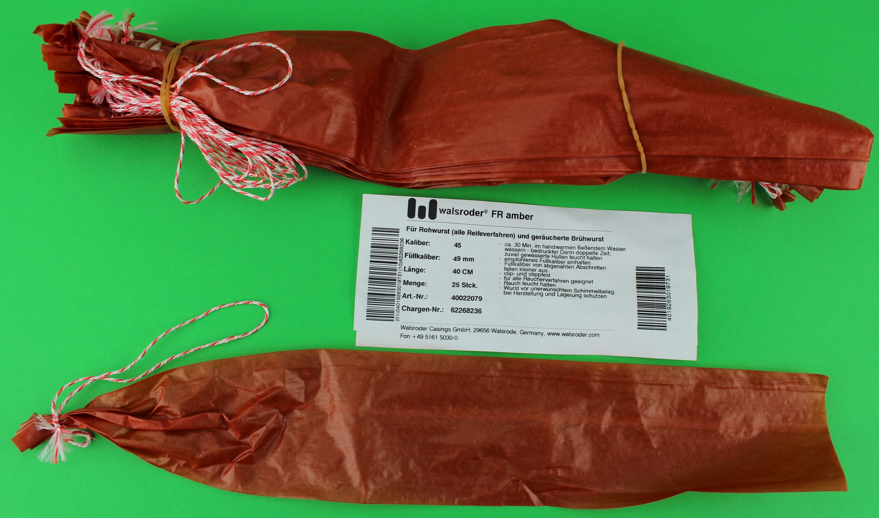 Walsroder FR amber 45//40 1 Bd //25 Stück für Salami Rohwurst Kunstdarm