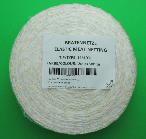 Rollbratennetz – Naturweiß, Kaliber 14, 50 M Lang, Bratfest Bis 250°C, Aus Baumwoll-Latex-Gemisch