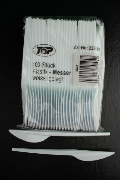 Einweg Plastik Messer 165 mm weiß 100 Stück